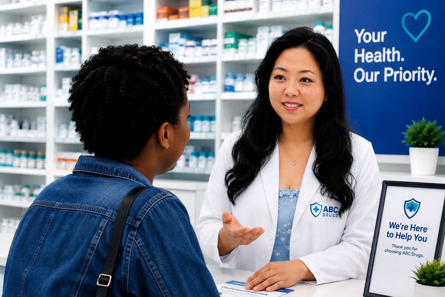 ABC Drugs pharmacist helping a patient