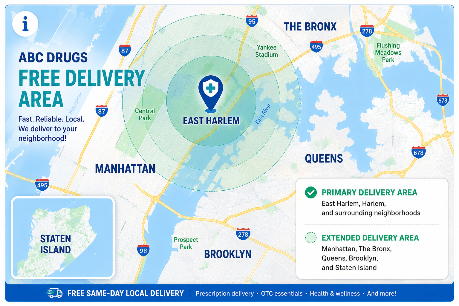 ABC Drugs free same-day prescription delivery area map